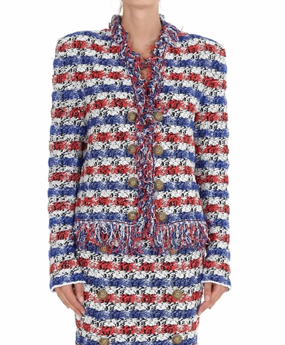 Shop Balmain Fringed Tweed Jacket In Multicolor