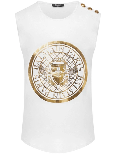 Shop Balmain Paris Tank Top In White/gold