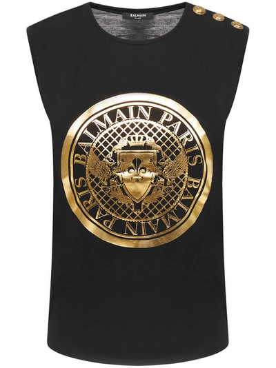 Shop Balmain Paris Tank Top In Nero Oro