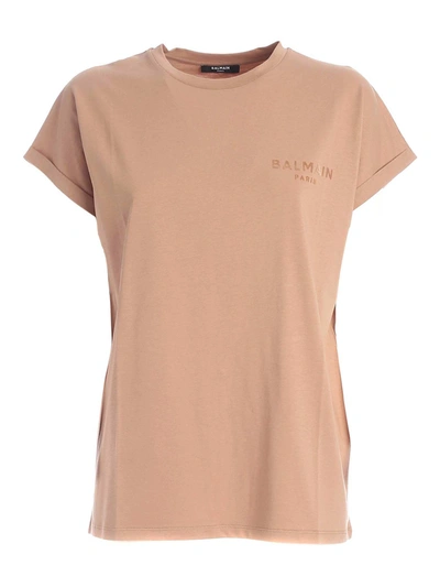 Shop Balmain Short Sleeve T-shirt In Beige