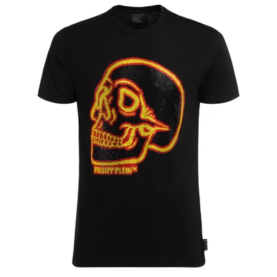 Shop Philipp Plein Crystal Outline Skull Black T-shirt In Multicolor