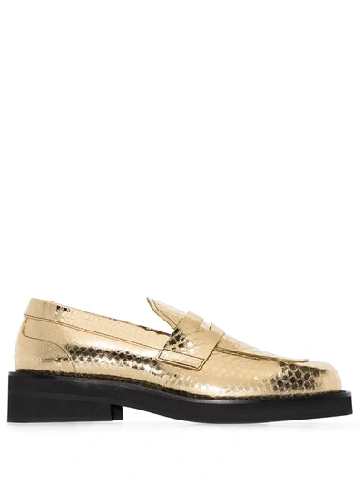 Shop Marni Crocodile-effect Leather Loafers In Gold