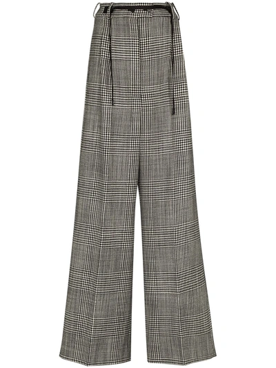 Shop Tom Ford Prince Of Wales Wide-leg Trousers In Black