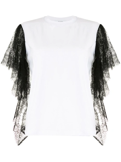 Shop Msgm Lace Sleeves T-shirt In White