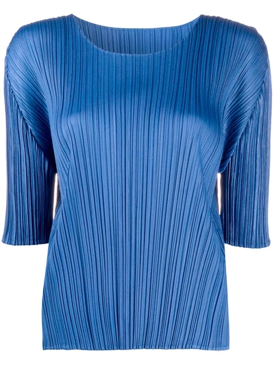Shop Issey Miyake Pleated Short-sleeve Top In Blue