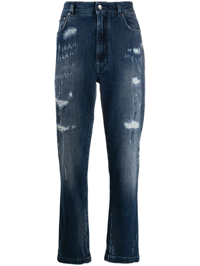 Shop Dolce & Gabbana Distressed Tapered Jeans In Blue