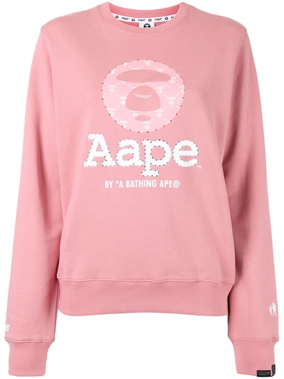 Shop Aape By A Bathing Ape Sequin Logo Sweatshirt In Pink