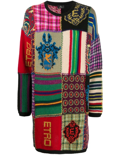 Shop Etro Patchwork Longline Sweater In Neutrals