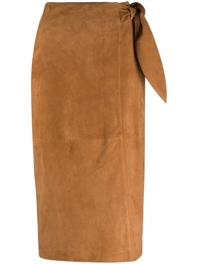 Shop Arma Tie-fastening Wrap Skirt In Brown