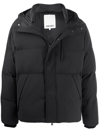 Shop Kenzo Hooded Puffer Jacket In Black