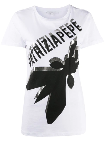 Shop Patrizia Pepe Logo-print Cotton T-shirt In White