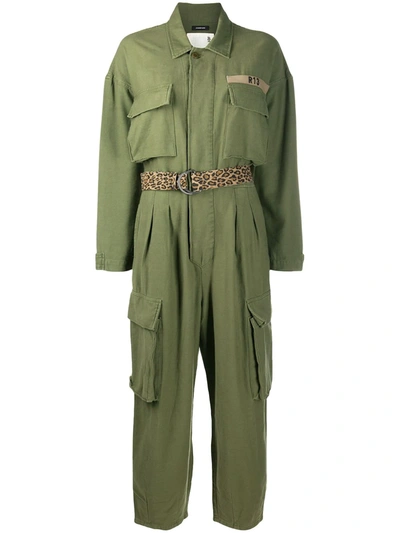 Shop R13 Long Sleeve Military Jumpsuit In Green
