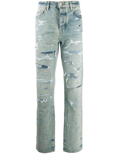 Shop Amiri Ripped Straight-leg Jeans In Blue