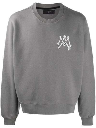 Shop Amiri Bones Logo Sweatshirt In Grey