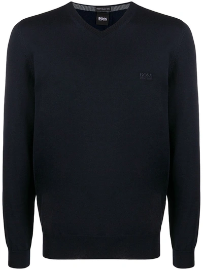 Shop Hugo Boss V-neck Virgin Wool Jumper In Blue