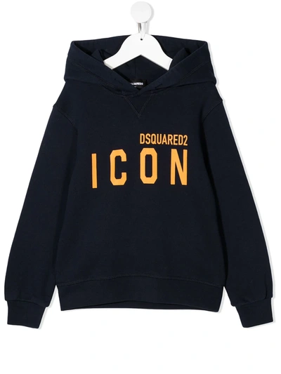 Shop Dsquared2 Logo Print Cotton Hoodie In Blue