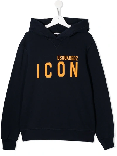 Shop Dsquared2 Teen Logo-print Cotton Hoodie In Blue