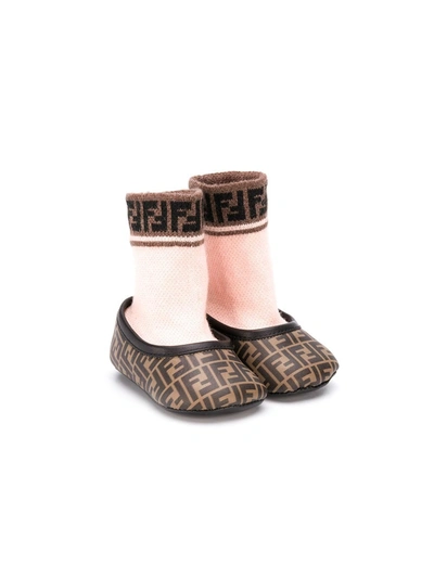 Shop Fendi Logo-print Crib Shoes In Brown