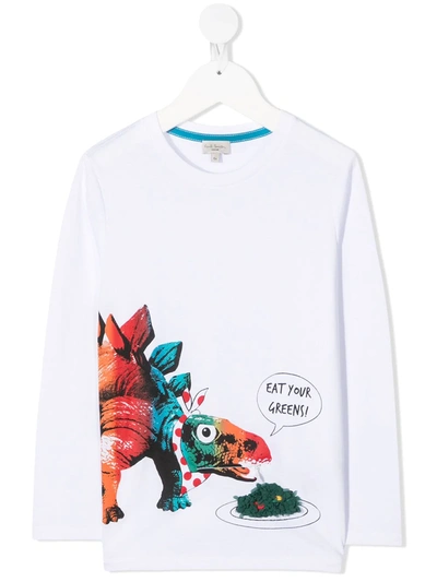 Shop Paul Smith Junior Long-sleeved Stegosaurus Greens T-shirt In White