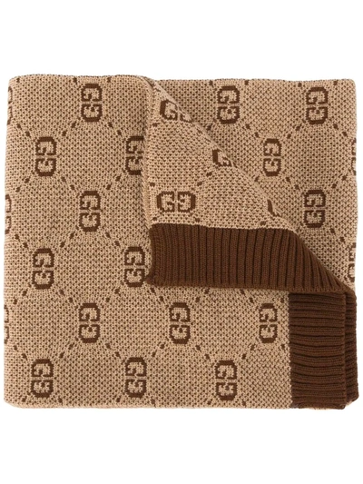 Shop Gucci Gg Knit Scarf In Brown