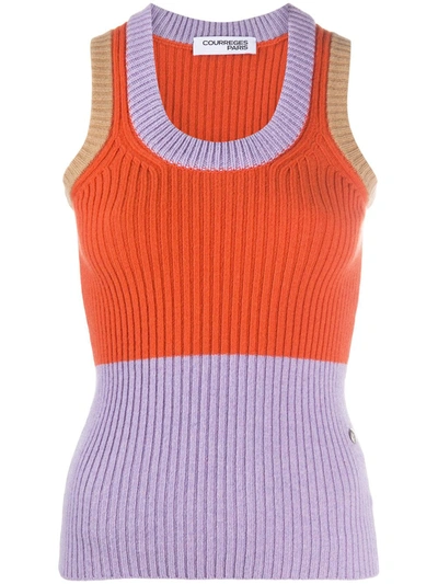 Shop Courrèges Chunky Contrasting Knit Vest In Orange