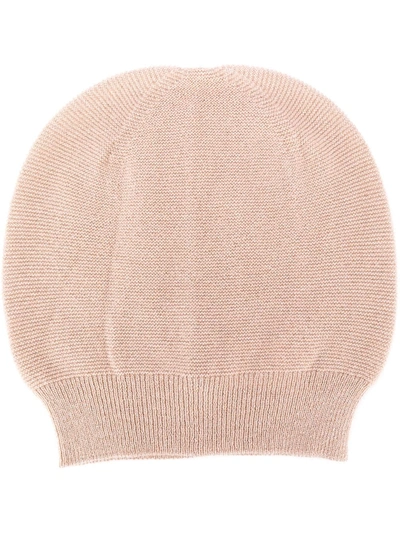 Shop Fabiana Filippi Round Top Fine Knit Beanie Hat In Pink