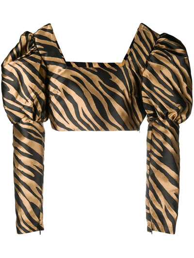 Shop Andamane Zebra-print Cropped Blouse In Brown