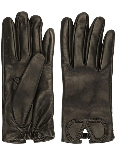 Shop Valentino Calf Leather Vlogo Gloves In Black
