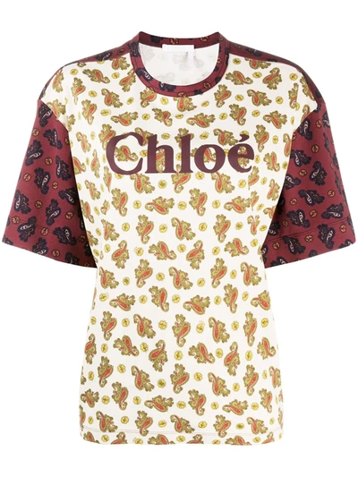 Shop Chloé Paisley Print Logo T-shirt In Neutrals