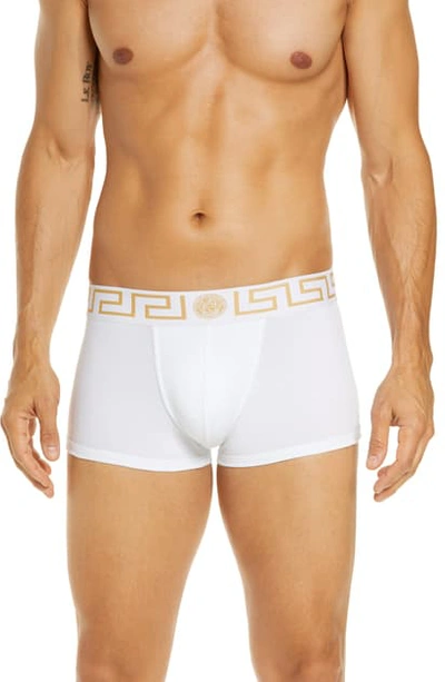 Shop Versace First Line First Line Low Rise Trunks In White/ Gold