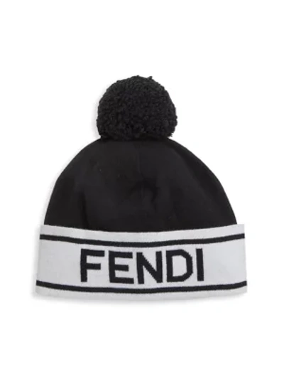 Shop Fendi Logo Knit Beanie In Black White