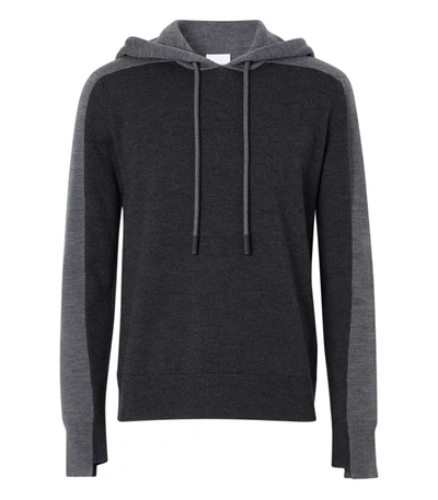 Shop Burberry Black And Grey Wool Hoodie