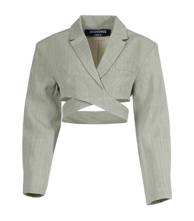 Shop Jacquemus Light Green Le Haut Azur Cropped Blazer