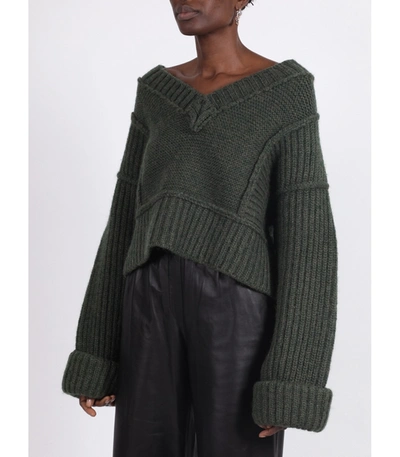 Shop Jacquemus Dark Green Wool La Maille Cavaou Knit Sweater