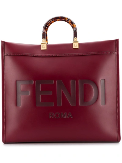 Shop Fendi Sunshine Leather Shopping Bag In Red