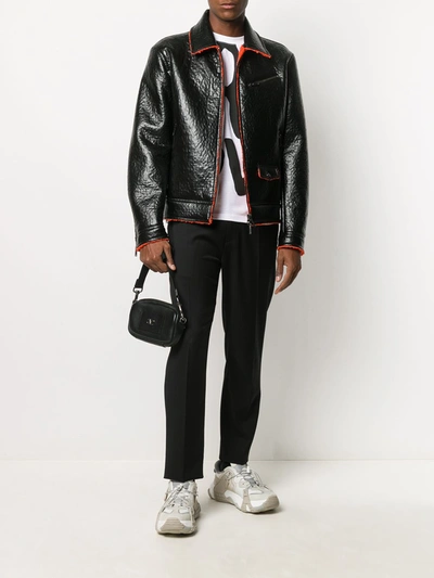 Shop Valentino Leather Jacket In Black