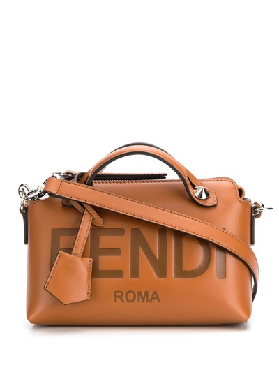 Shop Fendi By The Way Leather Mini Boston Bag In Brown