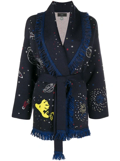 Shop Alanui Snoopy Space Out Cashmere Cardigan In Blue