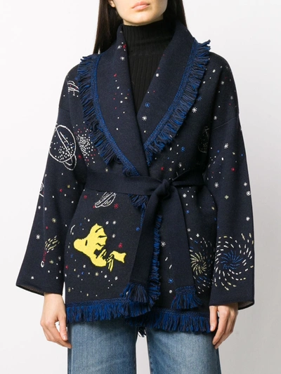 Shop Alanui Snoopy Space Out Cashmere Cardigan In Blue