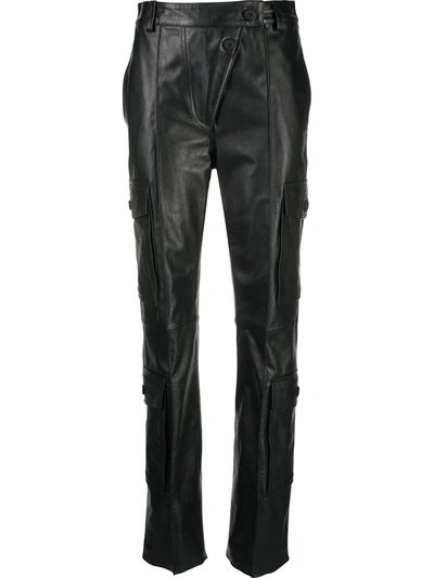 Shop Kenzo Cargo Leather Straight Trousers In Black