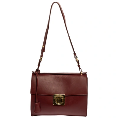 Pre-owned Ferragamo Burgundy Leather Gancio Lock Shoulder Bag