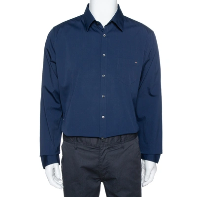 Pre-owned Gucci Navy Blue Stretch Cotton Skinny Fit Shirt Xxxl