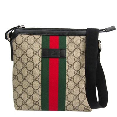 Pre-owned Gucci Beige/brown Gg Supreme Canvas Flat Messenger Bag