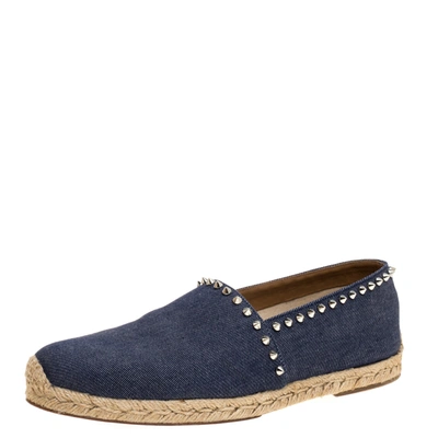 Pre-owned Christian Louboutin Blue Denim Melides Casa Spikes Espadrilles Flats Size 43