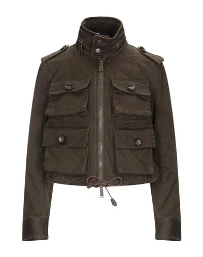 Shop Dsquared2 Woman Jacket Military Green Size 6 Cotton, Elastane
