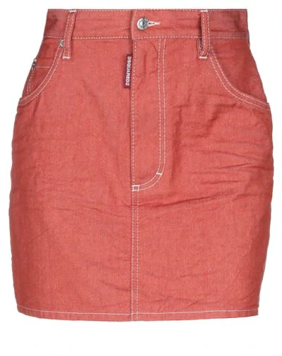 Shop Dsquared2 Woman Denim Skirt Rust Size 2 Cotton, Elastane In Red