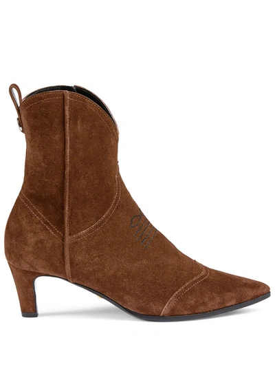 Shop Gucci Western Suede Ankle Boots In Brown