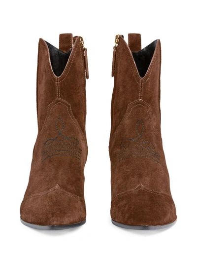 Shop Gucci Western Suede Ankle Boots In Brown