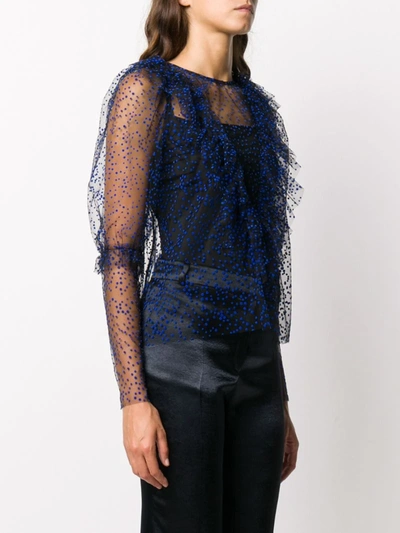 Shop Roseanna Ruffle Texture Polka Dot Sheer Top In Blue