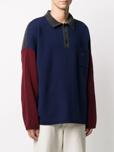 Shop Loewe Panelled Knitted Polo Shirt In Blue